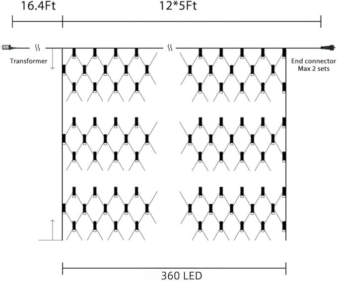 2 Pack 12 x 5FT 360 LED Christmas Net Lights Outdoor for bushes Waterproof IP65 12 Modes Connectable Extendable Bush Net Christmas Lights Outdoor Mesh Light for Bushes Tree Yard Garden White