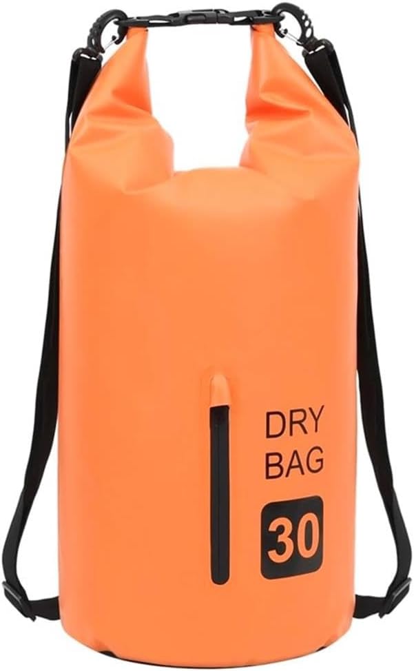Pemberly Row Lightweight Durable PVC Dry Bag 7.9 gal Capacity Waterproof with Zipper Orange Finish Adjustable Shoulder Straps Foldable Design for Boating Surfing Outdoor Travel