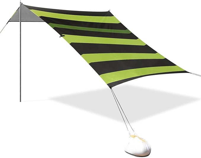 ALAZA Black Green Stripe Beach Tent Sun Shelter Portable Canopy Sunshade for Outdoor Camping Picnics Backyard Fun 10x9 ft