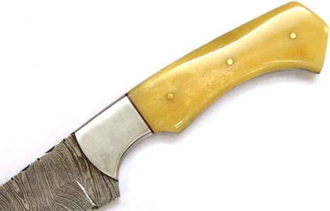 HMK 10.0 INCHES FORGED DAMASCUS STEEL FULL TANG ALASKAN CAMPING TOOL HUNTER KNIFE WITH BUFFALO BONE AND STAINLESS STEEL BOLSTERS