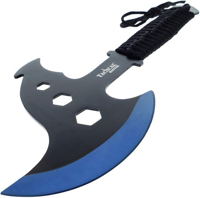 Target Master Tactical Black 10-inch Survival Tomahawk Throwing Axe with Sheath Camping Hunting Fishing Survival Hawk Hatchet (Blue)