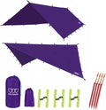 Gold Armour Rainfly Tarp Hammock Premium 14.7ft/12ft/10ft/8ft Rain Fly Cover Waterproof Ultralight Camping Shelter Canopy Survival Equipment Gear Camping Tent Accessories (Purple 12ft x 10ft)