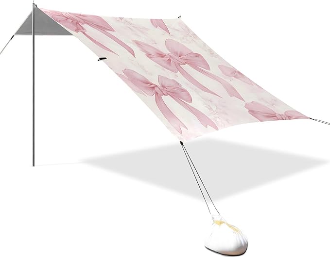 ALAZA Bow Knot Pink Pattern Beach Tent Sun Shelter Portable Canopy Sunshade for Outdoor Camping Picnics Backyard Fun 10x9 ft