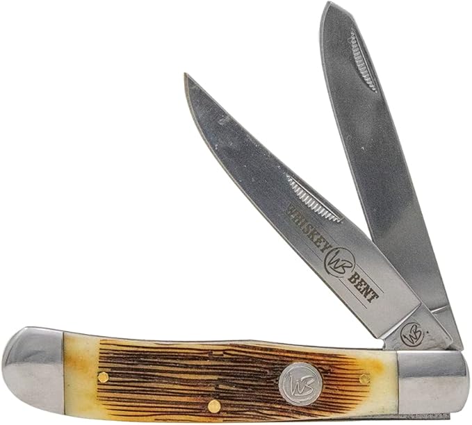 WHISKEY BENT HAT CO. Traditional Trapper Folding Pocket Knife 4.125 Closed Length 440C Stainless Steel Blades (Sawmill)