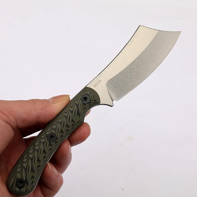 Portable Knife 7.7 inch DC53 Fixed Blade Outdoor Camping Portable Straight Knife with Kydex Sheath Available in Black and White (Green handle white blade)