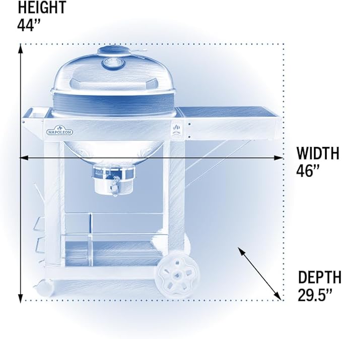 Napoleon PRO22 Charcoal Kettle Grill with Folding Cart Black Porcelain-Enameled Lid and Bowl Chrome-Plated Cooking Grid