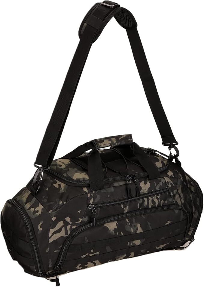 UNISTRENGH 3-Ways Tactical Military Nylon Men Holdall Weekend Travel Duffel Bag Backpack Messenger Shoulder Bags Rucksack Handbag (Black camouflage)