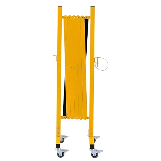GYMTIME Easily Assembled Expandable Metal Barricade 8 Feet Portable Safety Barrier with Casters Flexible Fence Mobile Barrier Gate Adjustable Traffic Fence