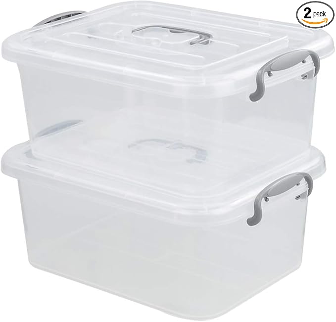 2 Packs Storage Bin with Lid 8 Liter Plastic Box Set