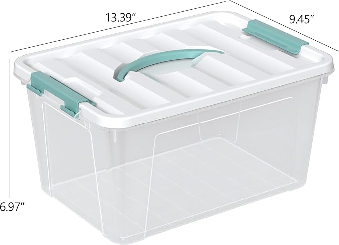 Readsky 4 Packs Clear Storage Latch Box Plastic 14 Quart Plastic Storage Bin with Lid and Handle