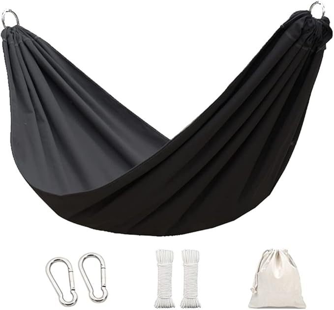 Portable Hammock Hammock with Spreader Bar Fabric Bed - for Outdoor Patio Porch and Yard Portable Hammocks for Backpacking Beach (Color : Black)