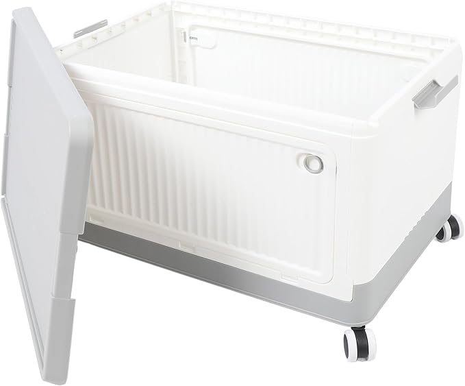 Foldable Storage Bin with Lid Wheels Stackable Rolling Utility Storage Container with Handle Clothes Books Snack Shoe Grocery Collapsible Bins with Lids (L (71x50cm/28x19.7in))