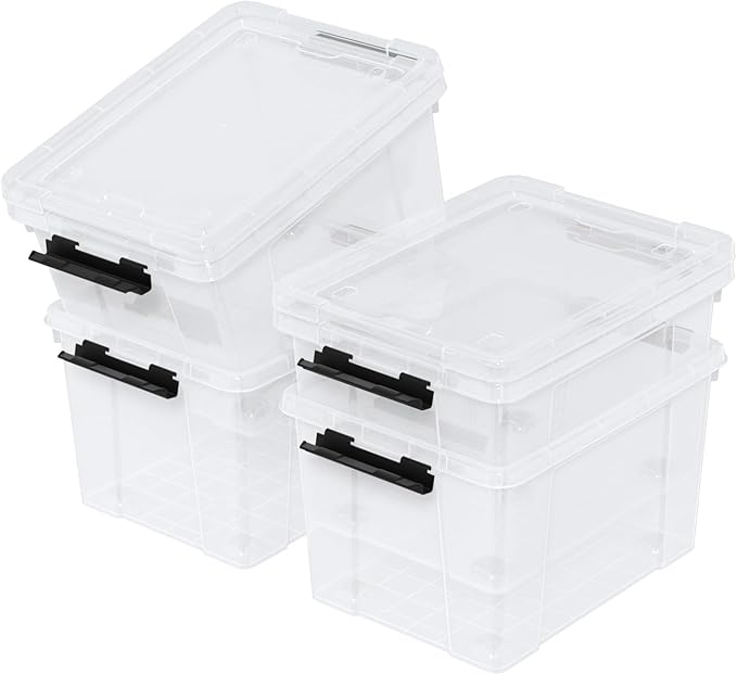 22 Qt Stackable Plastic Storage Bins with Lids 4 Pack BPA-Free See-Through Organizing Solution Latches Box Durable Nestable Containers Clear