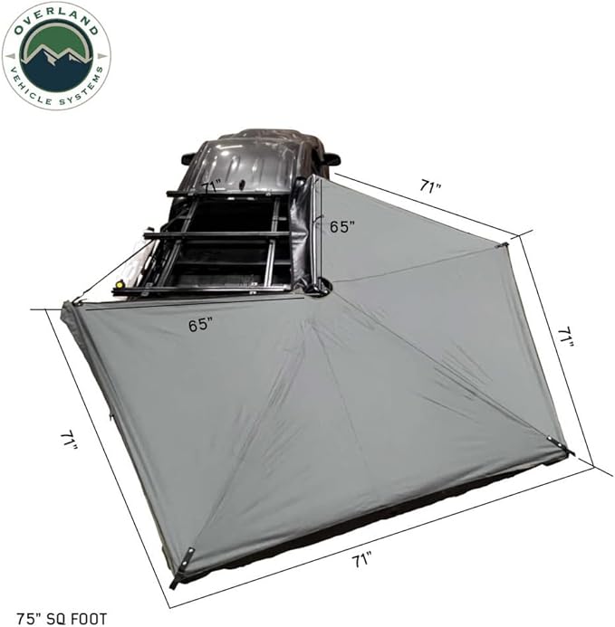 Overland Vehicle Systems 19689909 HD Nomadic 270 LTE Awning Passenger Side | 65 Sq Ft of Coverage | Dark Gray Fabric with Travel Cover Included | Twist and Lock Technology | Weather-Resistant