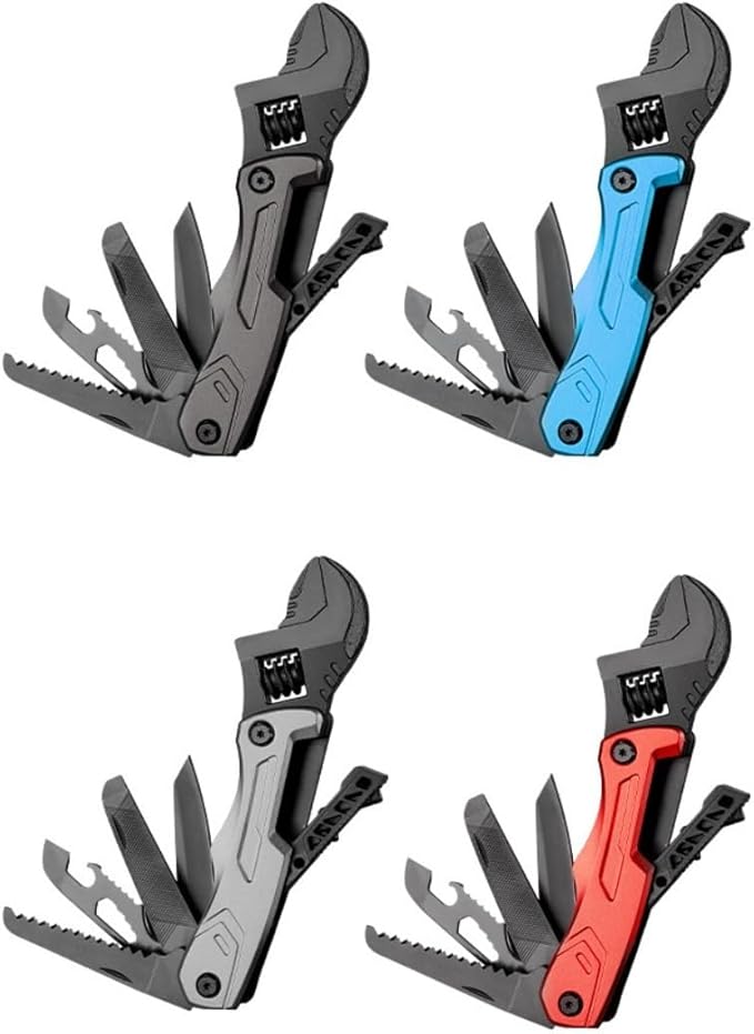 Multi-tool spanners adjustable spanners hammers knives steel files can openers hexagonal wrenches double-row saws for maintenance camping and Gifts (blue)