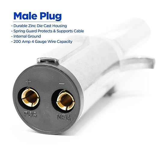 593116 2-Way Wiring Connector Plug with Spring Guard 200 Amp Capacity 4 Gauge Cable &amp 593121 2-Way Wiring Connector Socket 200 Amp Capacity 4 Gauge Cable - Sold as a Kit