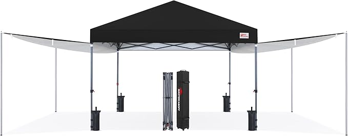 MASTERCANOPY Pop Up 10x10 Canopy Tent with Center Lock 2 Shelters 4 Poles 230 Sq ft of Large Shade Space for Camping Picnics &amp Beach (10'x10'Black)