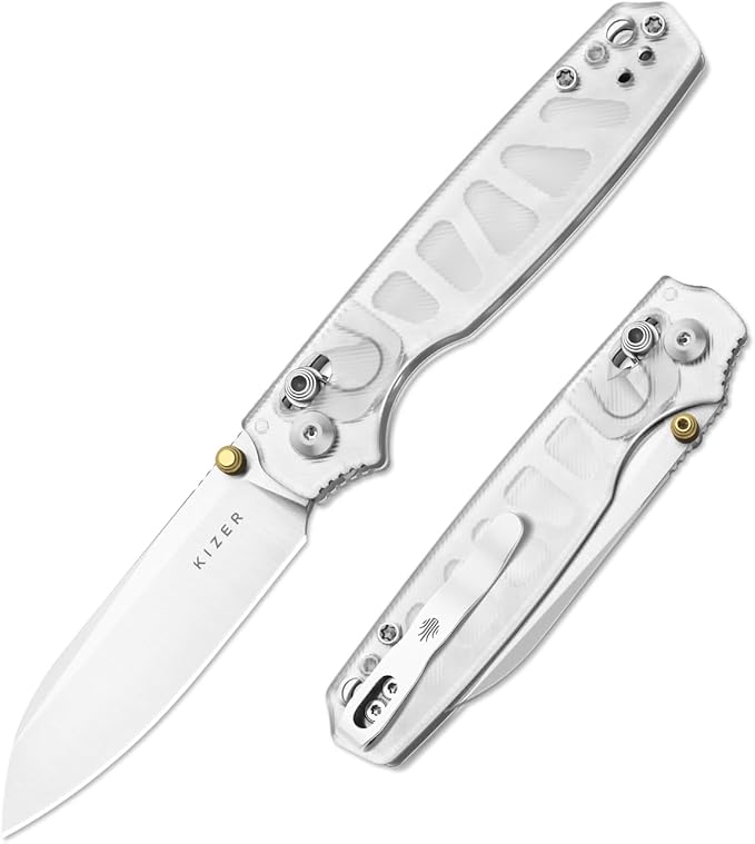Kizer Pokiman CS Pocket Knife 3.16 Sheepsfoot AEB-L Blade Folding Knives with White Acrylic Handle Thumb Stud EDC Knife for Men Women V3789A5