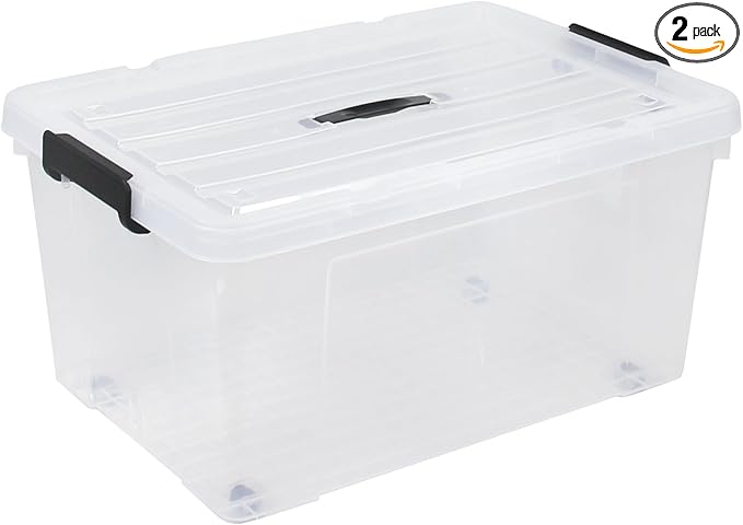 2 Packs 105 Quarts Heavy Duty Storage Bins with Lids Wheels Plastic Storage Containers - Locking Lid Stackable Clear Bins for Garage/Closet Crush-Proof Design