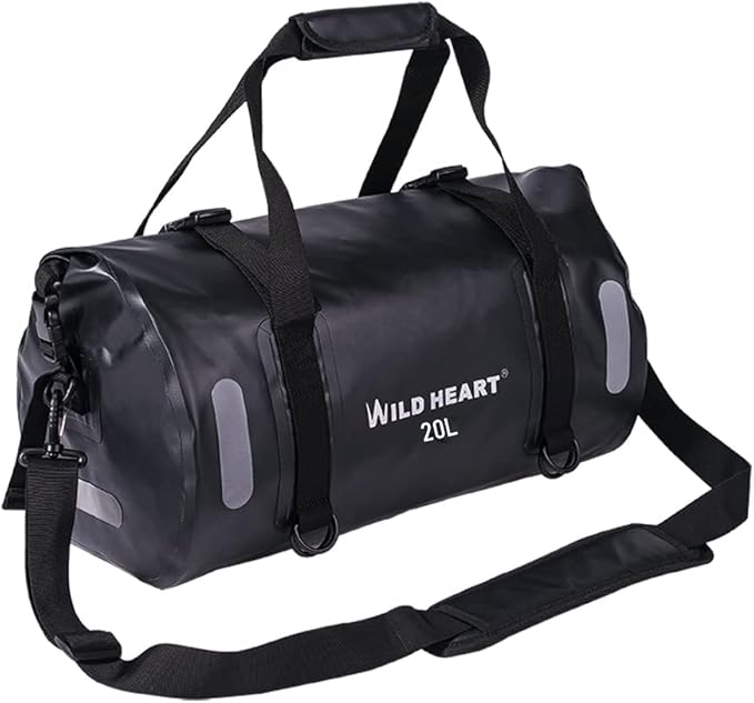 WILD HEART Waterproof Bag Duffel Bag 20L 30L 40L with Welded Seams Shoulder Straps Mesh Pocket for Kayaking Camping BoatingBicycleMotorcycle
