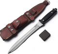 GCS Handmade Survival Tactical Hunting Black G10 Handle with Brown Leather Right or Left Hand Horizontal Fixed Blade Knife Sheath &amp Sharpening Stone GCS231