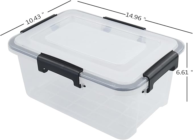6-Pack 12 Quart Clear Storage Latching Box Plastic Latch Box with Lid