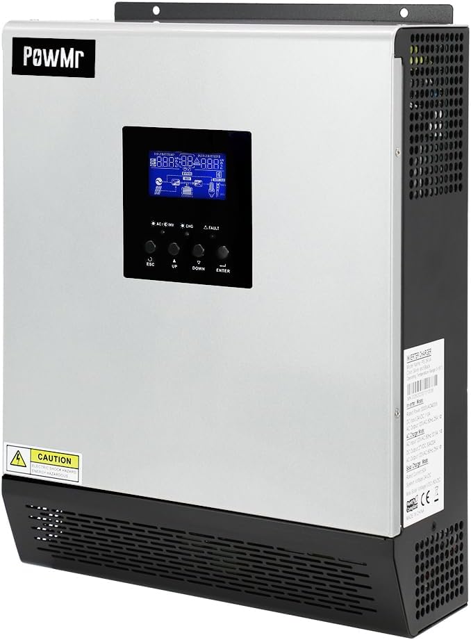 PowMr 2400W Solar Inverter 24VDC to 110V/120VAC Pure Sine Wave with 50A PWM Charge Controller Hybrid Inverter for Homes RV 24V Lead-Acid Sealed Gel/AGM Battery Off-Grid Systems