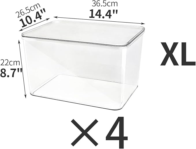 4-Piece SetPlastic Storage Bin with LidLarge Storage ContainersStackable Lidded Storage Boxes for Cabinets Clothes Toys Books (clear 4XL)