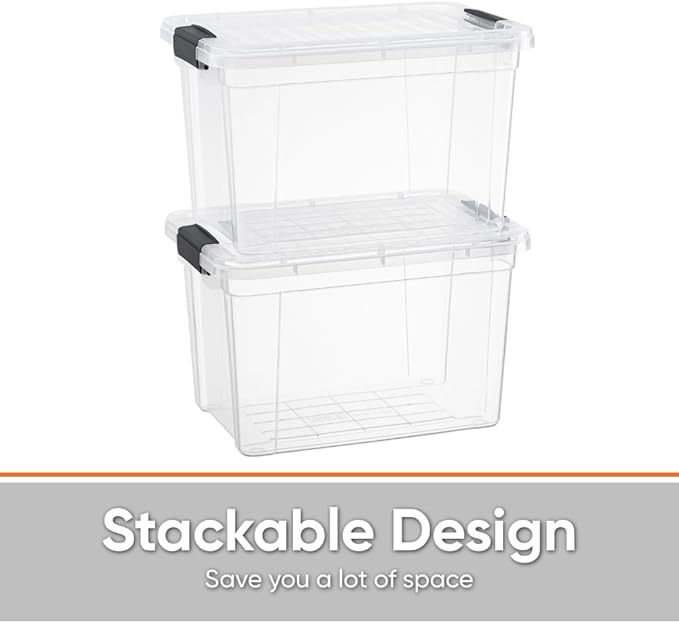 Superio Storage Bins with Lids- 12 Pack 2.5 Qt Clear Boxes for Organizing Stackable Plastic Containers- BPA Free Non-Toxic Odor Free Organizer for Home Office Dorm