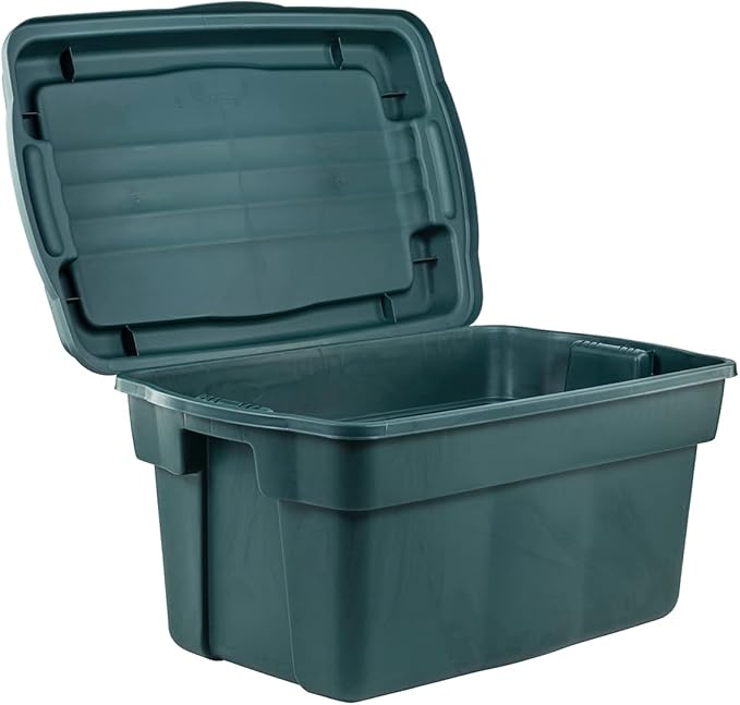 Rubbermaid ECOSense High-Top Storage Totes 28 Gal Pack of 3 Durable Reusable Large Plastic Storage Bins with Resting Hinged Lid Made from Recycled Materials