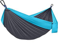 Double Camping Hammock Portable Indoor Outdoor Tree Hammock with 2 Hanging StrapsLightweight Nylon Parachute Hammocks for Backpacking Travel(Dark Grey/Sky Blue)