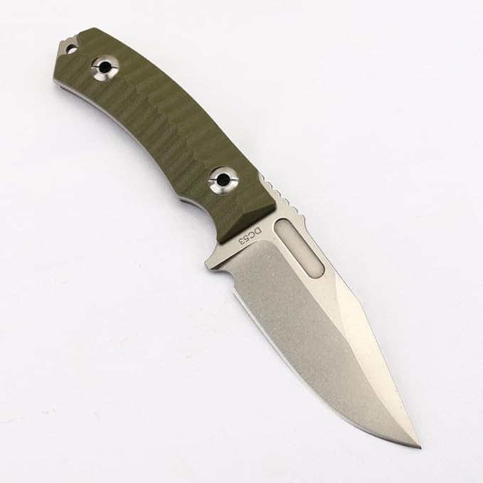 BD02 Fixed Edge Knife 22.9CM Stainless Steel Blade G10 Handle Full Edge EDC Tool Straight Knife for Work Camping Survival (Stone Wash Black Stone Wash White) (Green handle and white blade)