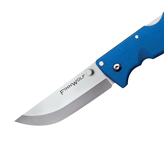Cold Steel Finn Wolf 3.5in AUS8A Razor-Sharp Straight Back Blade 4.375in Griv-Ex Blue Handle Hunting Folding Knife Boxed
