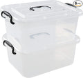 2 Packs 8 Quart Plastic Craft Storage Container Bins with Lids Small Organizer Tote with Handle Stackable Carry Handle Clear