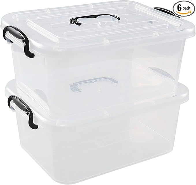 2 Packs 8 Quart Plastic Craft Storage Container Bins with Lids Small Organizer Tote with Handle Stackable Carry Handle Clear