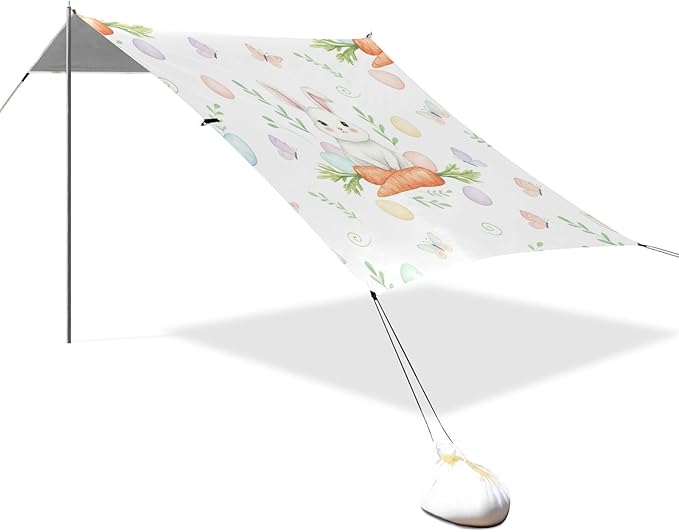 Beach Canopy with Windproof Ropes &amp Sandbags Beach Tent Sun Shade Sun Shelter for Camping Trips Fishing Backyard Fun or Picnics Easter Bunny