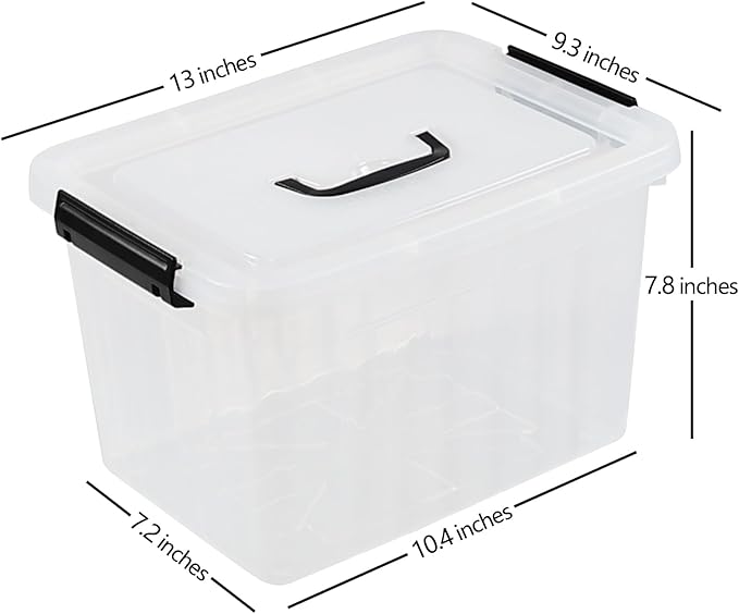 12 L Plastic Storage Bin with Lid Clear Latching Storage Box 4 Packs