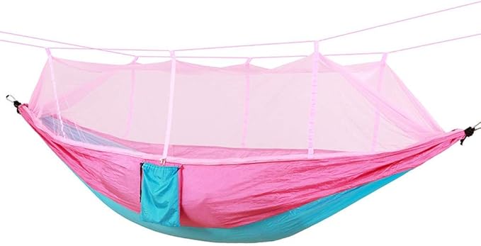 260x140cm Lightweight Outdoor Mosquitoes Net Hammock Camping Swing with Rollover Prevention(260cm-Pink and Sky Blue)