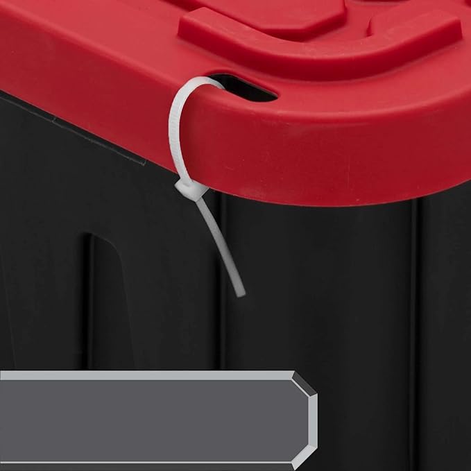 (Pack of 4) 27-Gallon Heavy Duty Plastic Storage Container Bin with Secure Snap Lid Black and Red Large Capacity Tote for Organization