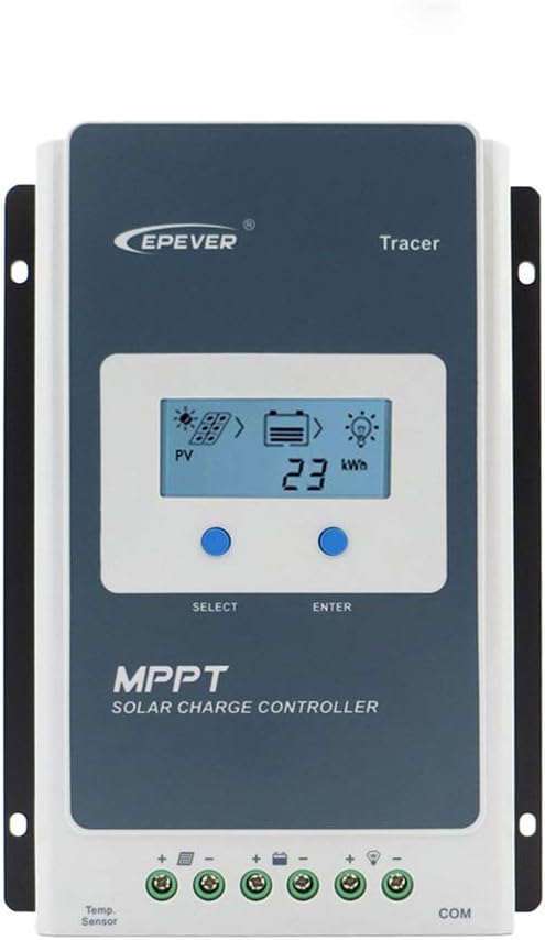 EPEVER 20A MPPT Solar Charge Controller 12/24VDC Automatically Identifying System Voltage with Backlight LCD Display Fit for Lead-Acid and Lithium Batteries