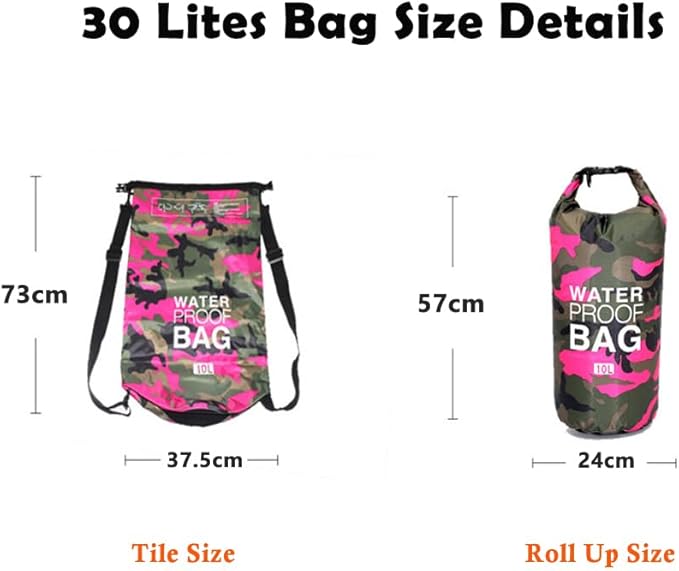 CANDeal Camouflage Waterproof Dry BagLightweight Roll Top Dry Storage Backpack for Kayaking Beach Rafting Boating Hiking Snowboarding Swimming Camping and Fishing