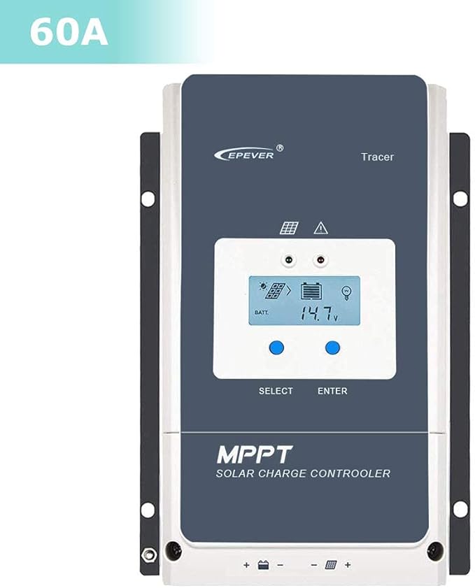 EPEVER 60A MPPT Solar Charge Controller 12/24/36/48VDC Automatically Identifying System Voltage with MT52 Remote Meter &amp Temperature Sensor RTS &amp Communication Cable RS485