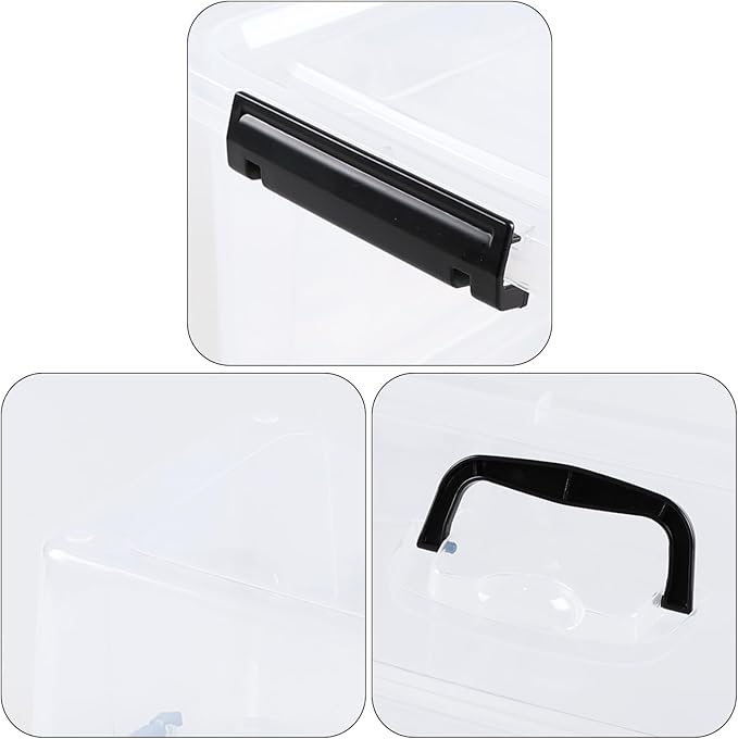 4 Packs Plastic Storage Box with Handle 10 L Clear Lidded Organizer Bin