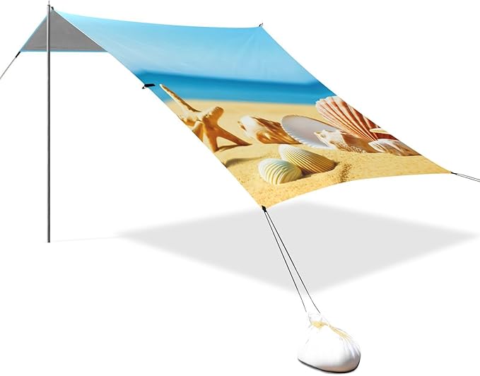 Beach Canopy with Windproof Ropes &amp Sandbags Beach Tent Sun Shade Sun Shelter for Camping Trips Fishing Backyard Fun or Picnics Beach