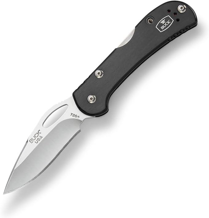 Buck Knives 726 Mini Spitfire Folding EDC Knife 2-3/4” Pocket Knife Blade Lockback Design Aluminum Handles 420HC Stainless Steel Drop Point Folding Blade Made in the USA Black 2.1 oz