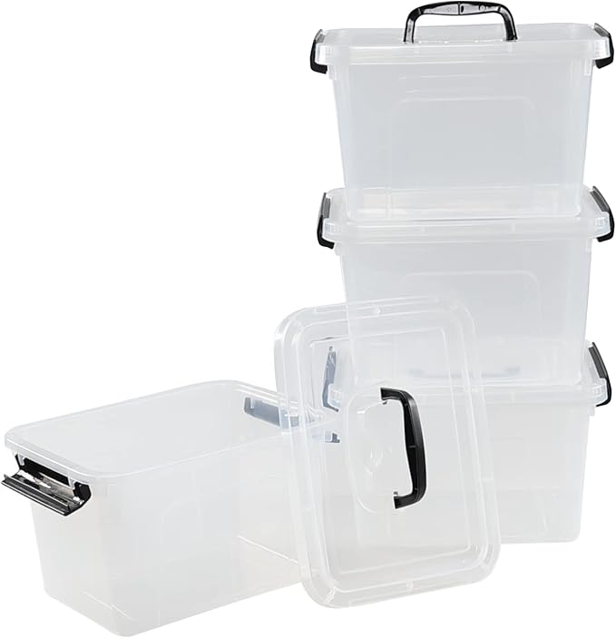 4-Pack Clear Storage Boxes 5 L Plastic Storage Latch Box