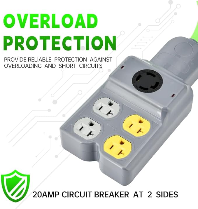 L14-30P to 4X 5-20R/5-15R &amp L14-30R 120/240V 30 Amp 4 Prong Twist Lock Male Plug to Female Receptacle Home Appliance RV Generator Power Cord Adapter 10FT