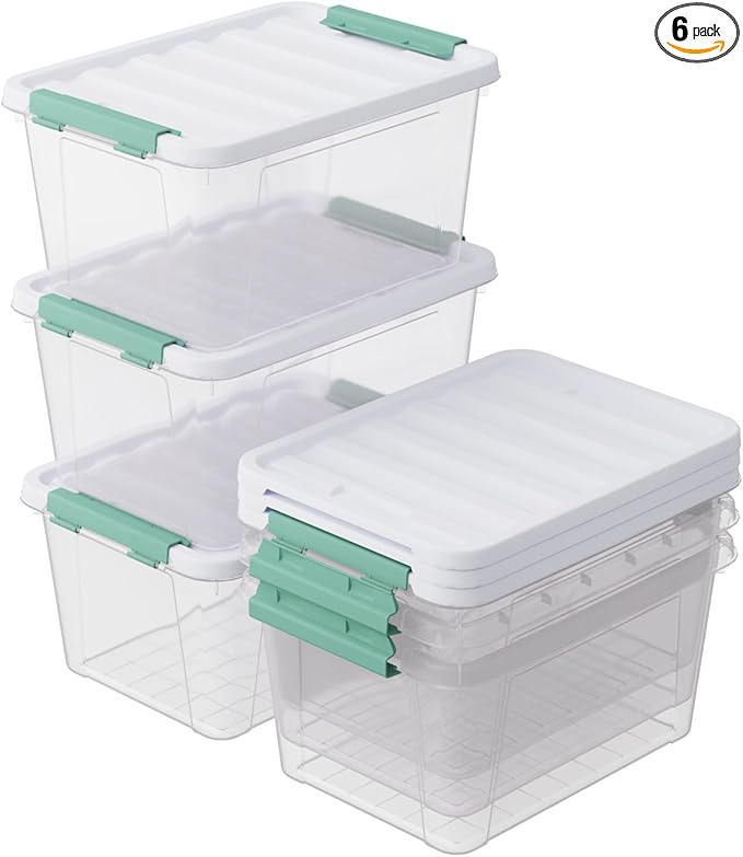 6-Pack 20 Quart Plastic Storage Box with Latch Lid Clear Stackable Storage Container Bins