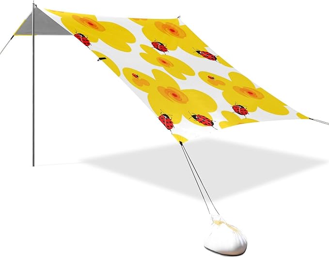 Beach Canopy with Windproof Ropes &amp Sandbags Beach Tent Sun Shade Sun Shelter for Camping Trips Fishing Backyard Fun or Picnics Flowers