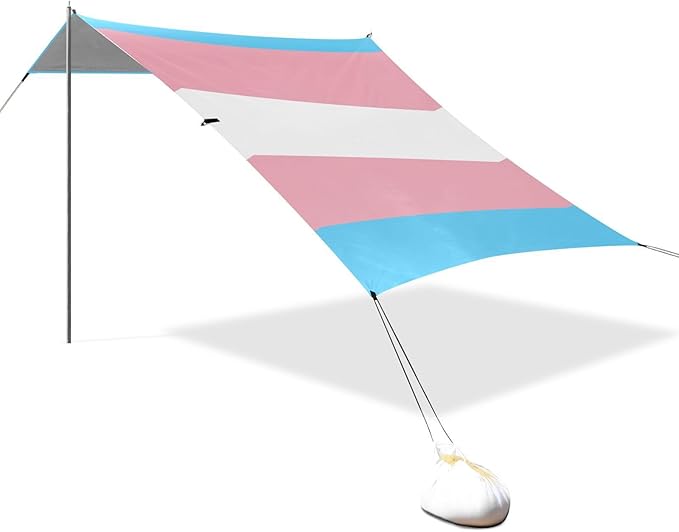 LGBTQ + Transgender Foldable Beach Cabana UPF50 Water-Resistant Large Portable Sun Shelter with Sand Pockets for Backyard and Camping